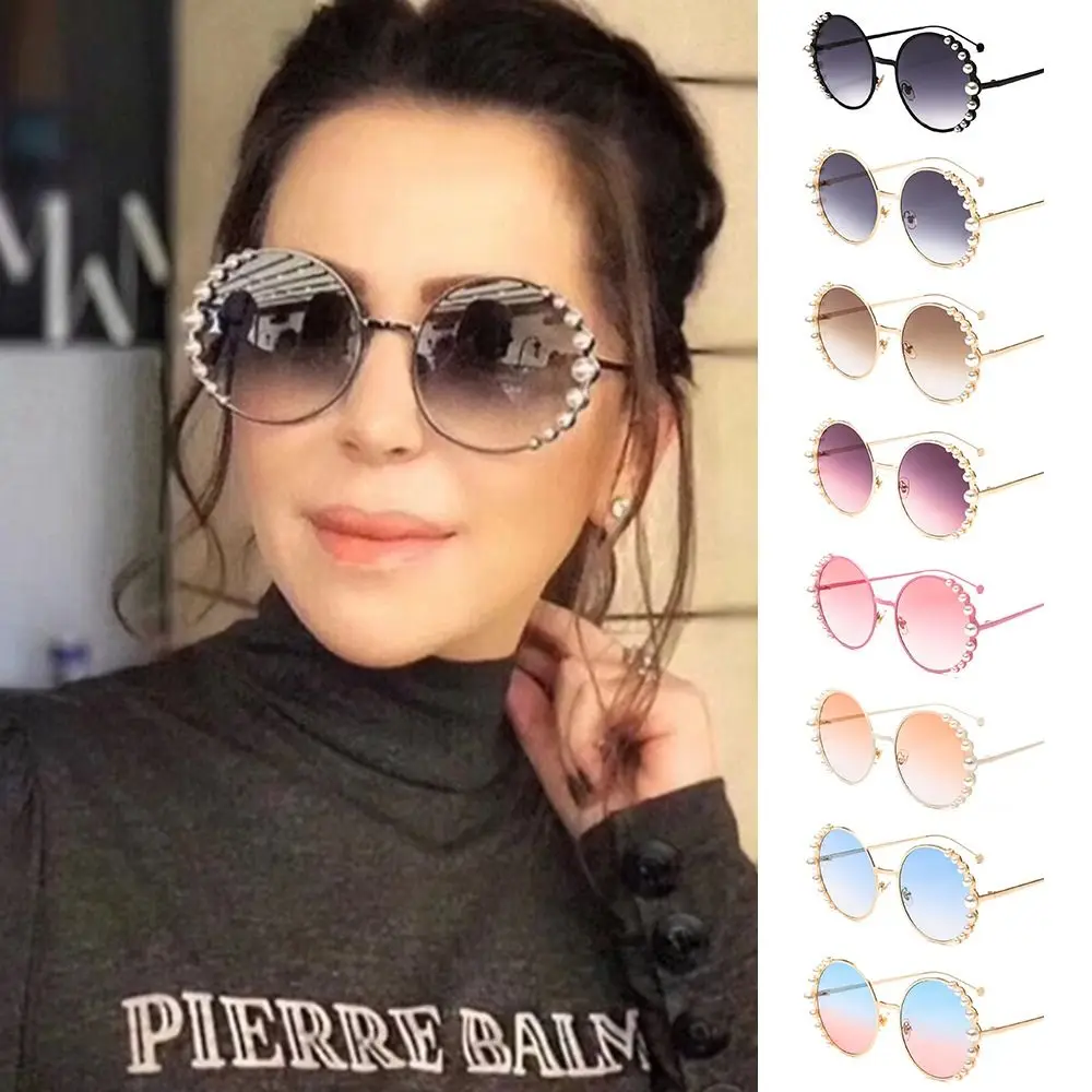 

Fashion Pearl Design Round Frame Sunglasses Metal Frame UV Protection Round Sun Glasses Gradient Lens Shades for Women