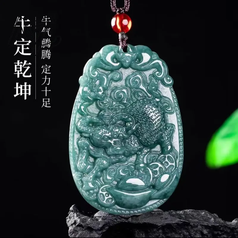 Blue Water Jade Natural Emerald Chinese Zodiac Pendant Necklace Carved Charm Jadeite Jewelry Fashion Gifts Certificate Women Men - view 3