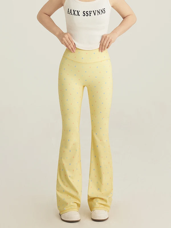 ハイウエスト水玉プリントカジュアルパンツヨガパンツ女性のフレアパンツ COFEIPARD レディース快適な通気性ファイオン