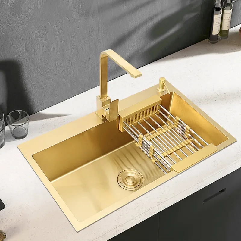 Stainless steel sink large single slot nano gold manual dishwashing sink household thickened sink