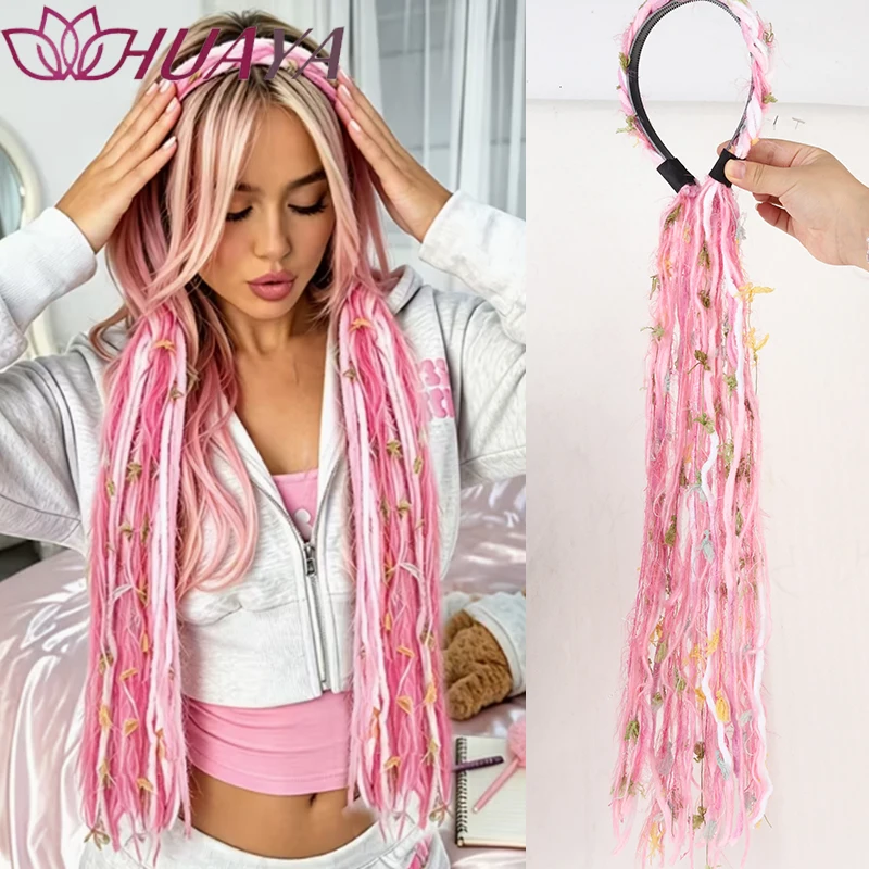 Women Synthetic Handmade Boho Dreadlock Tassel Headband, Multi-color Long Fringe Braided Hair Band, Bohemian Festival Hair Acces