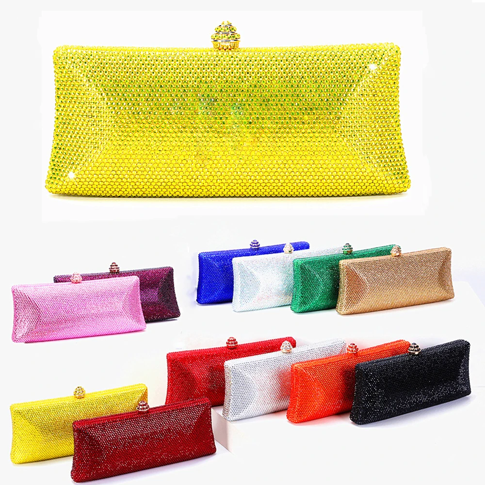 16 Colors Crystal Evening Clutch Orange/Pink Dazzling Lady Silver/Gold Wedding Purse Blue Crystal Bags Women's Shoulder Handbags