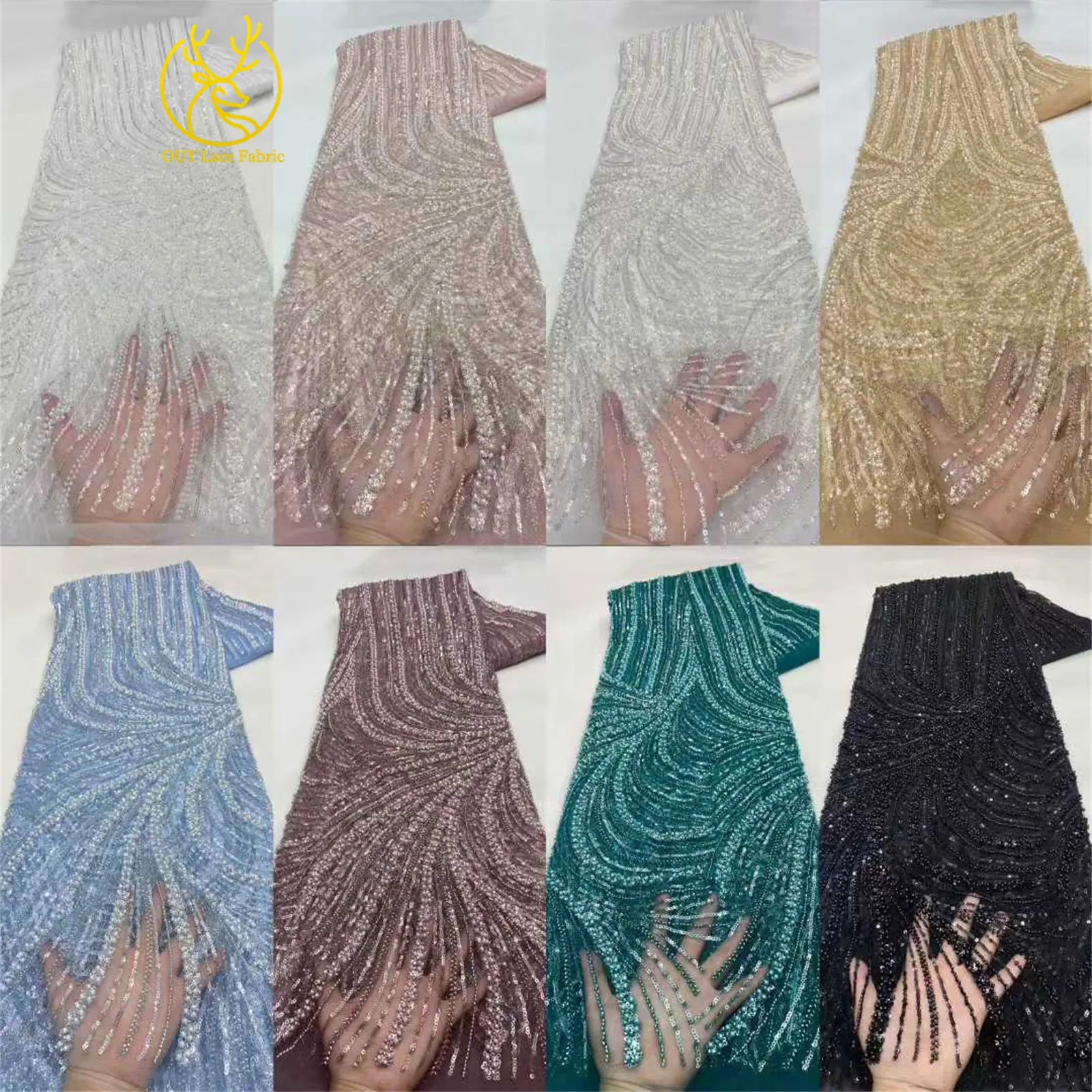 Weißer Afrikanischer Bräutigam Perlen-Spitzenstoff 2026 Eleganter Nigerianischer Französischer Pailletten-Tüllspitzenstoff für Braut- und Hochzeitskleider – Detail 3