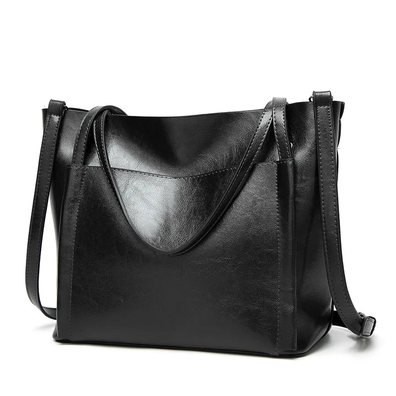 Waxing Leather bucket bag Simple Double strap handbag shoulder bags For Women 2024 All-Purpose Shopping tote sac bolsa feminina