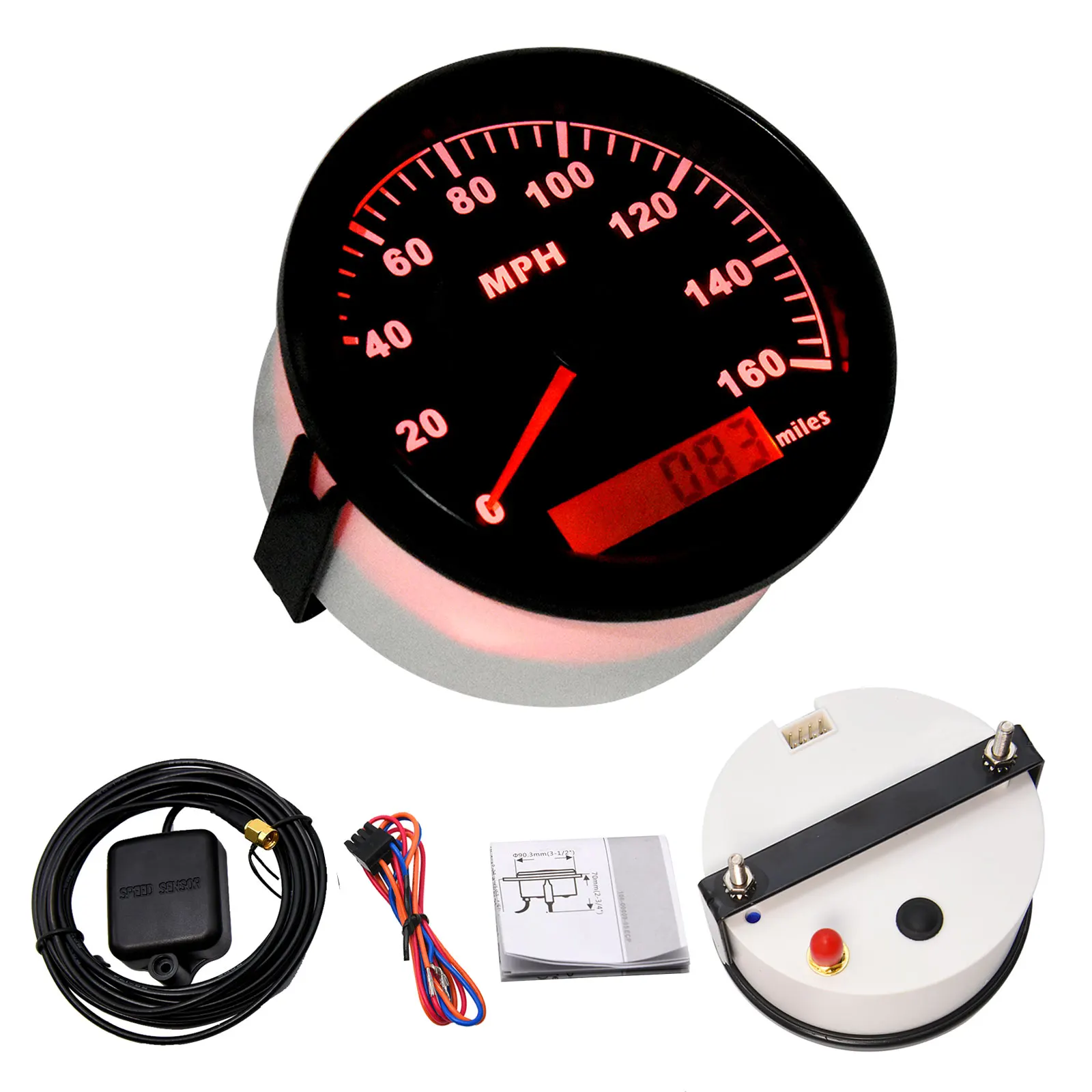 85mm 0-160MPH Mile GPS Speedometer Gauge for Car Truck Marine Boat + Antenna Speedometer Sensor Digital Motorcycle Odometer