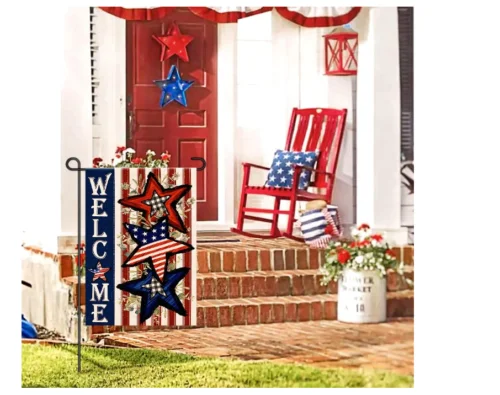 4th of July Garden Flag 12x18 Inch Vertical Double Sided Gnomes Burlap Yard Flag