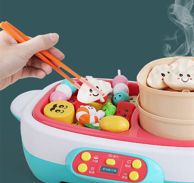 Vaporera giratoria de barbacoa para niños, juguete interactivo Simulador de música con pulverizador, artículos de cocina, casa de juegos, regalo de cumpleaños para bebés