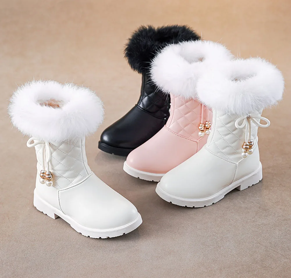 Korean Style Plush Boots For Girls Thick Warm Faux Fur Girl\'s Snow Boots 2024 Trend Fashion Teenager Girl\'s Cotton Shoes