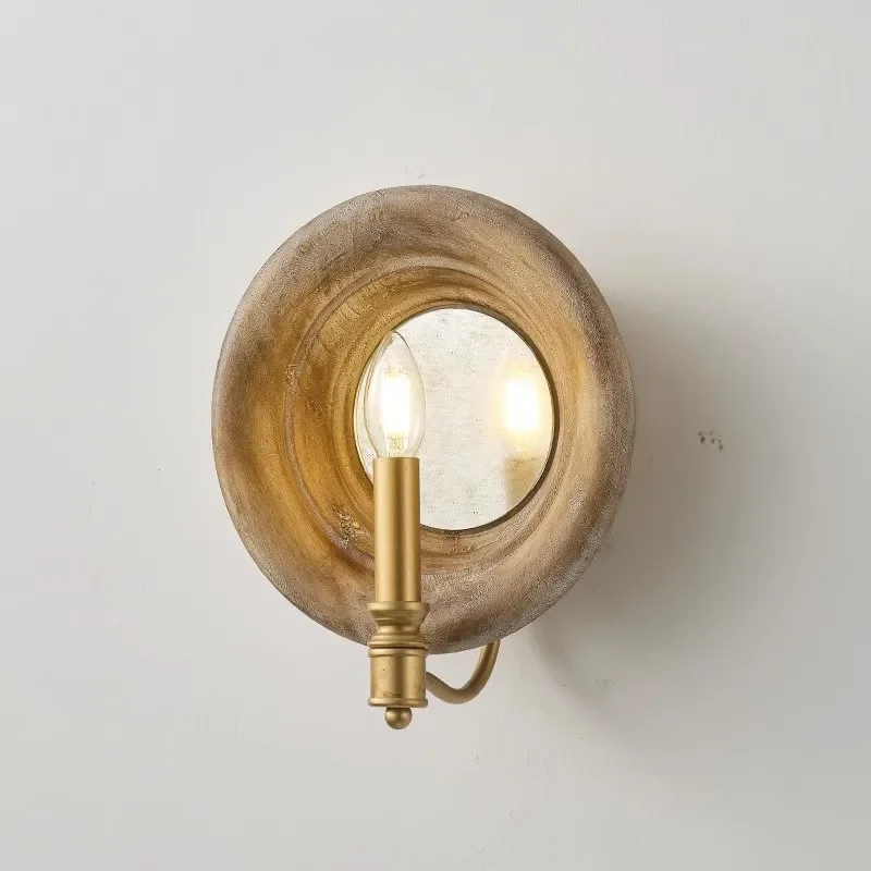 American Retro Wooden Mirror Wall Lamp French Creative Bedroom Bedside Light Living Room TV Background Wall Entrance Aisle
