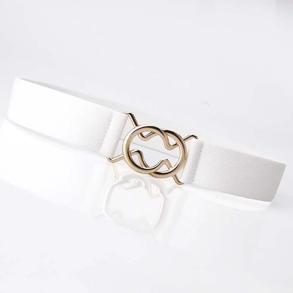 

Elastic Double Circle Solid Color Geometric Knot Gold Round Buckle Belt Elastic Waist Belt Female Waist Strap Waistband