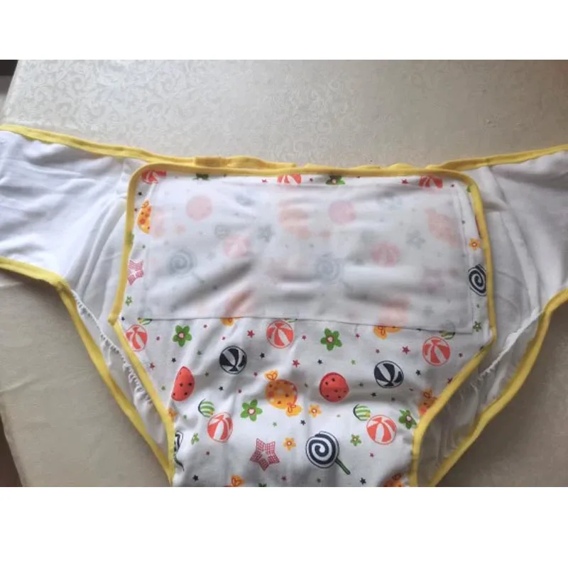 ABDL 만화 패턴 순면 기저귀 팬츠 성인용 아기 세탁 가능한 훈련용 팬티 두꺼운 흡수 패드 기저귀 팬츠