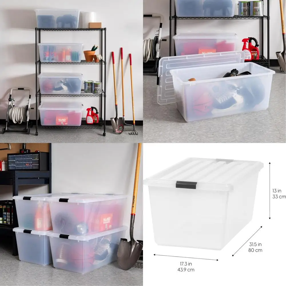 

Stackable 91 Qt Plastic Storage Bins with Lids, 4-Pack, BPA-Free, Clear, Made in USA