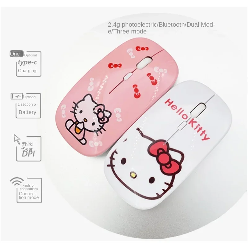 Sanrio Hello Kitty Wireless Mouse 2.4G Bluetooth Kawaii Ultra-thin Silent Gaming Mouse for IPad Computer Laptop PC Girl Kid Gift