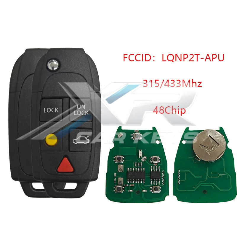 FCC:LQNP2T-APU 315/433MHZ 48CHIP 5Buttons Car Flip Remote Key Shell Key Case For Volvo XC70 XC90 S60 S70 S80 V70 2004-2015