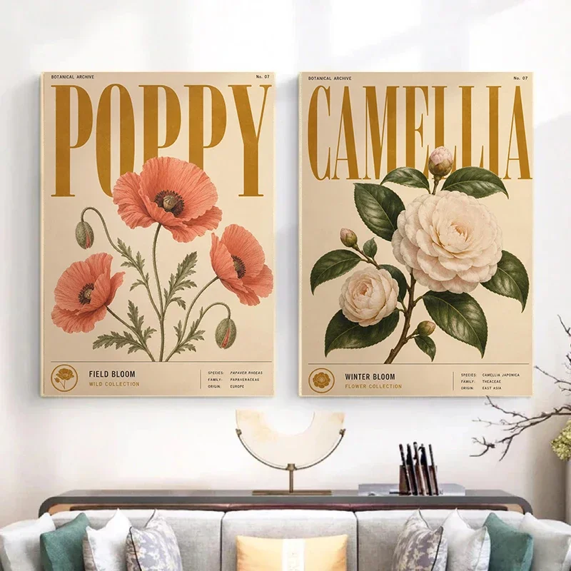 Garden Japandi Nature Botanical Poster Peony Ginkgo Camellia Iris Prints Canvas Painting Wall Art Picture Home Living Room Decor