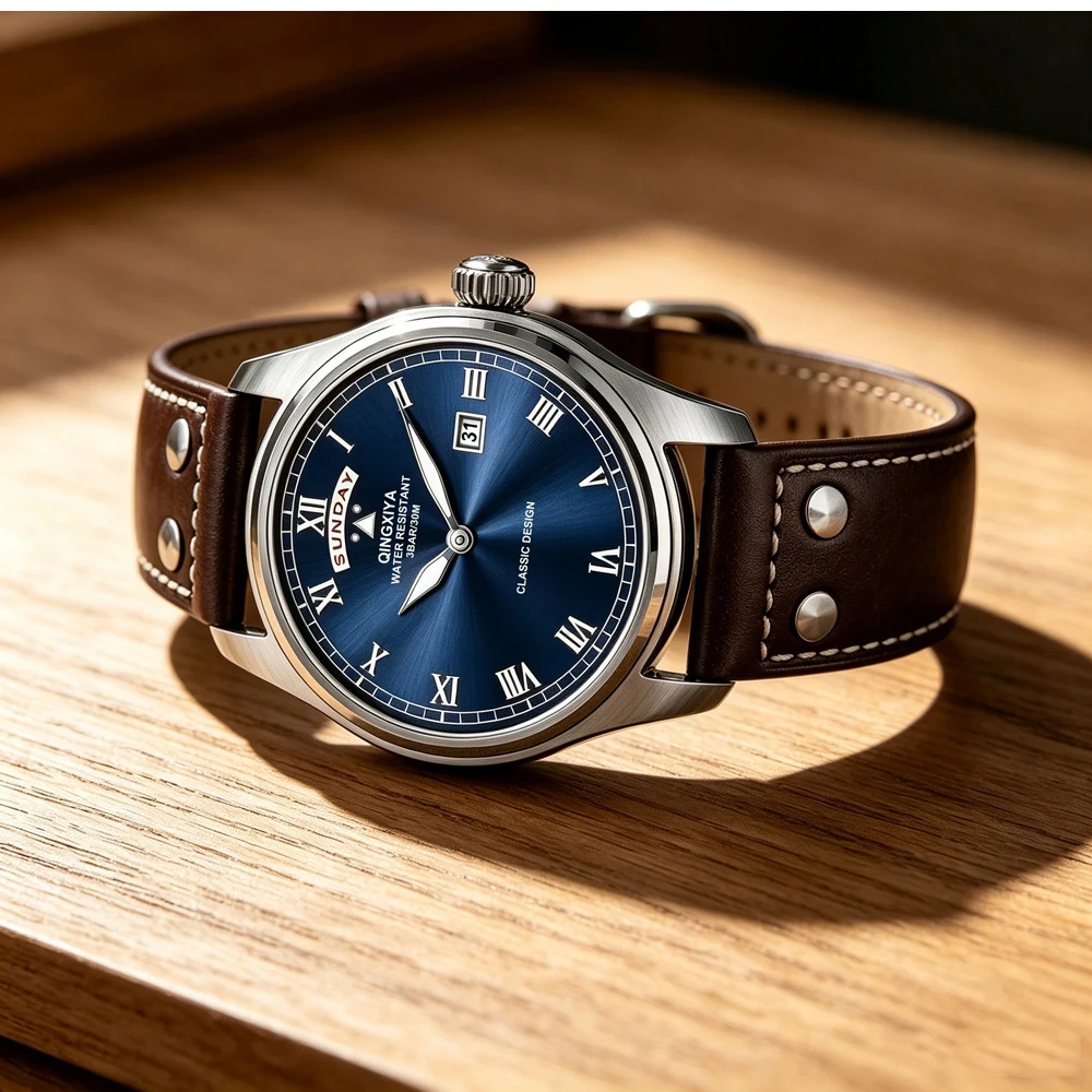QINGXIYA Modische Casual Herren Quarzuhr Luxus Leder Wasserdichte Sportuhr Militäruhr für Männer Relogio Masculino – Detail 12