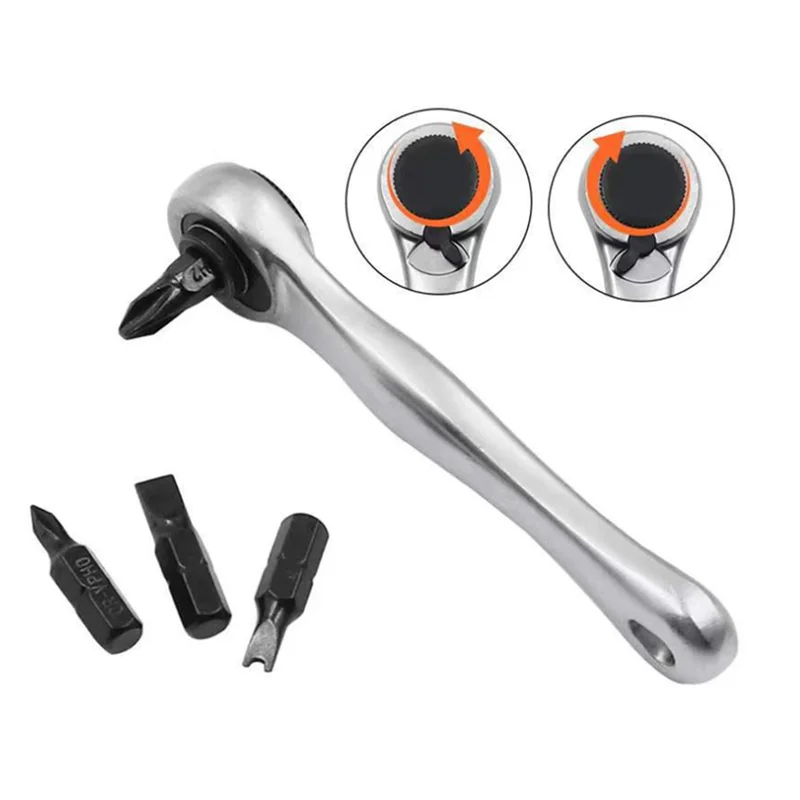 ABVG-Mini Two-Way Ratchet Wrench Wrench + 10 Chrome Vanadium Steel Bits Hand Tool Set