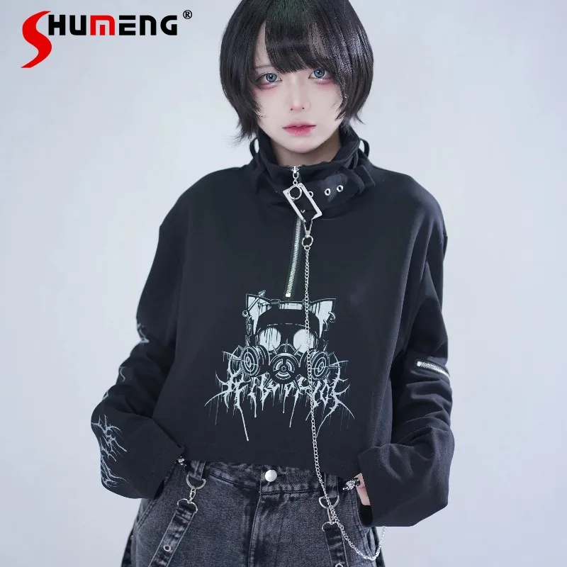 

Original Cropped T-shirt Sweatshirt High Neck Dark Academia Spring Summer Subculture Japanese Style Techwear Long Sleeve Tshirts