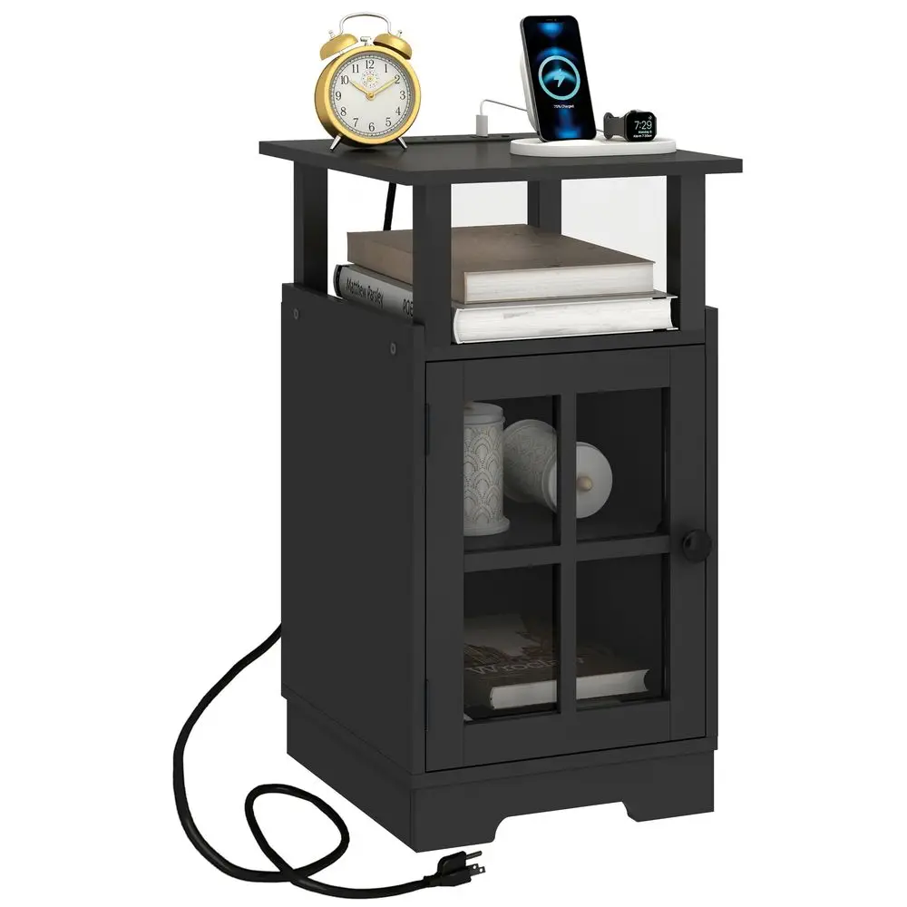 

End Table Nightstand with Charging Station, Side Table with USB Ports and Outlets, Bedside Table with Storage for Bedroom Livin