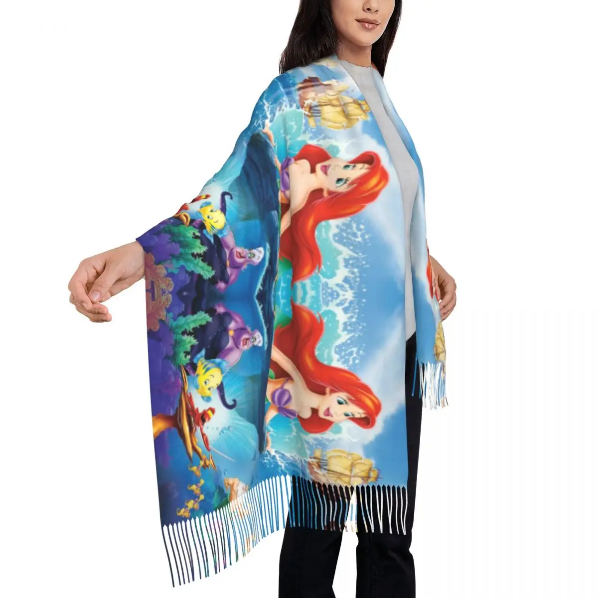 Custom Print The Little Mermaid Ariel Cartoon Scarf Women Men Winter Warm Scarves Shawl Wrap