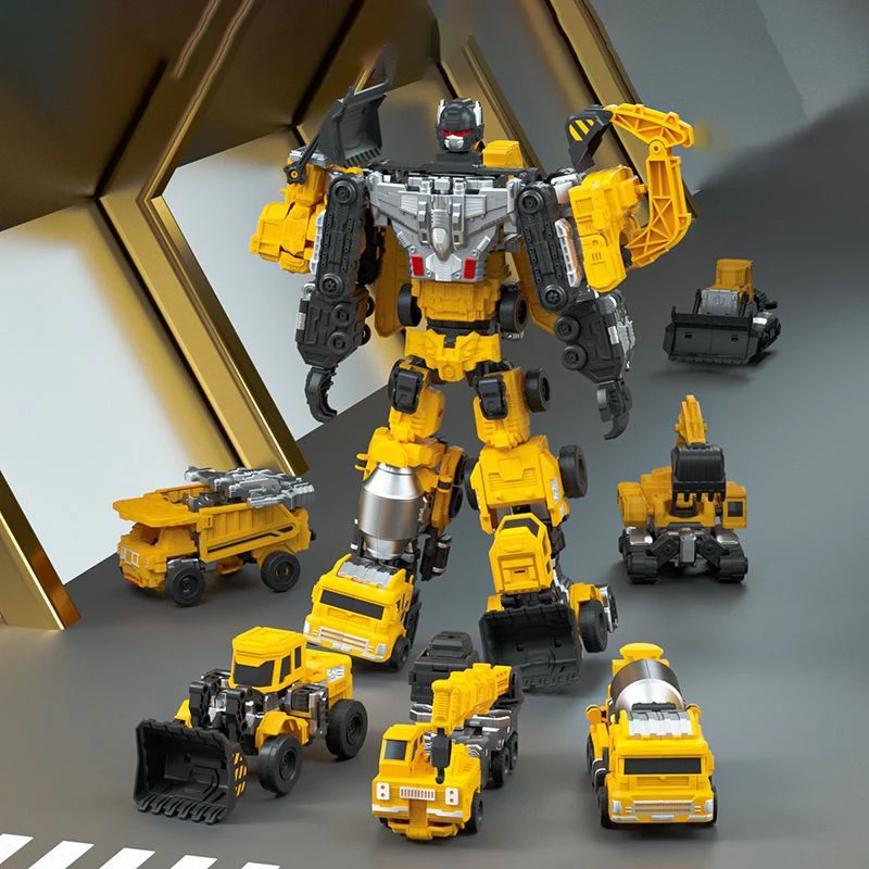 

15''/38cm 6 IN 1 Engineer Transforming Toy Convertible Action Figure Plastic Model Robot Toys Anime Series Children Collect Gift