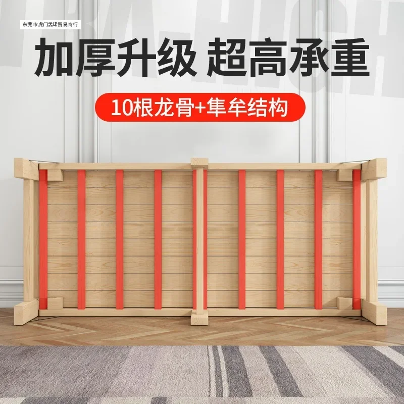 Folding bed single bed household wooden bed durable lunch small solid wood simple