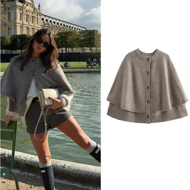 

Женский вязаный укороченный кардиган-накидка Верхняя одежда Круглый вырез рукав летучая мышь однобортный однотонный свободный элегантный праздничный стиль повседневный свитер осень-зима Новое шикарное пальто