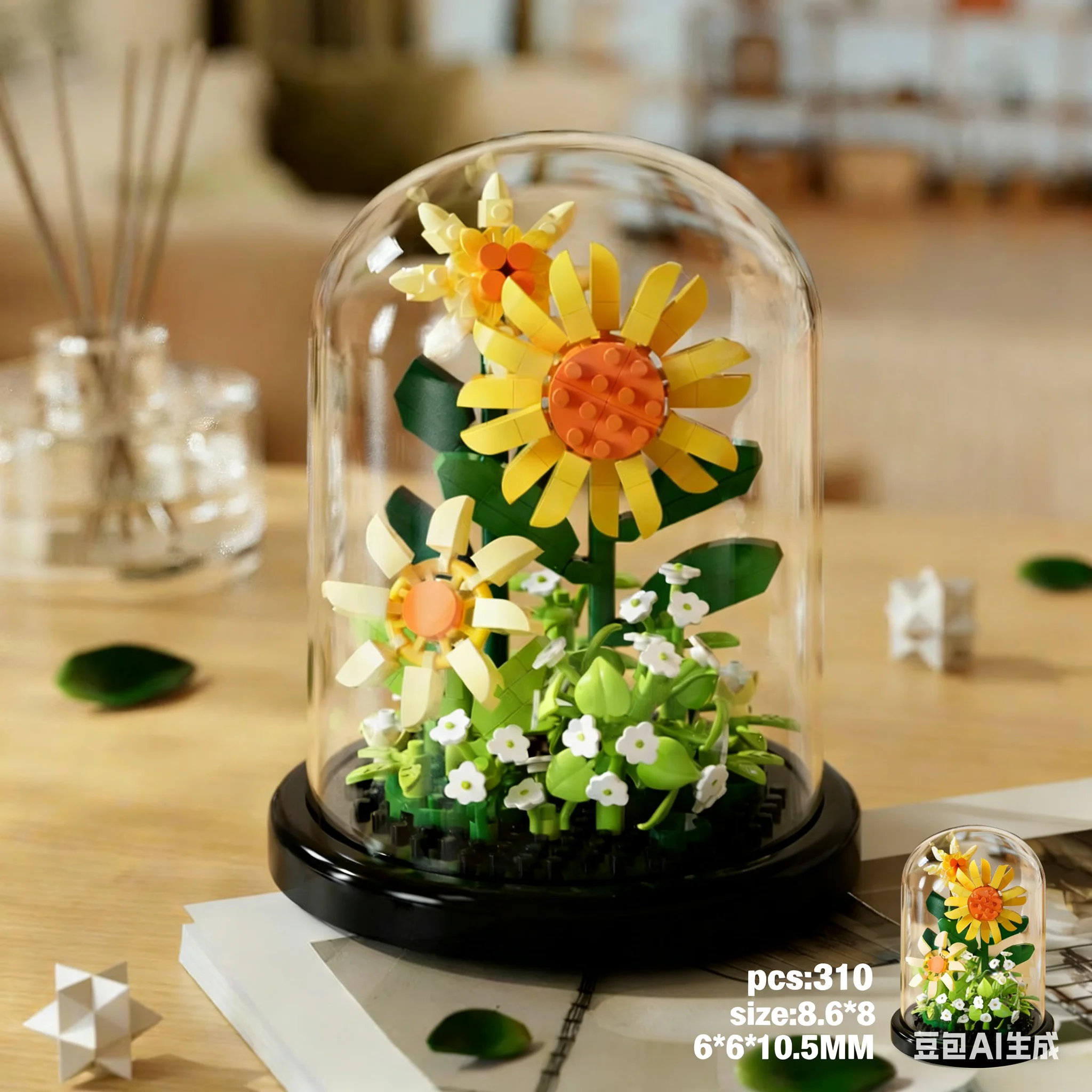 Bloembouwstenen Eeuwige bloemen Elegante droombloembak Zonnebloem Plant Puzzel Speelgoed Kerstcadeau voor meisjes Volwassenen