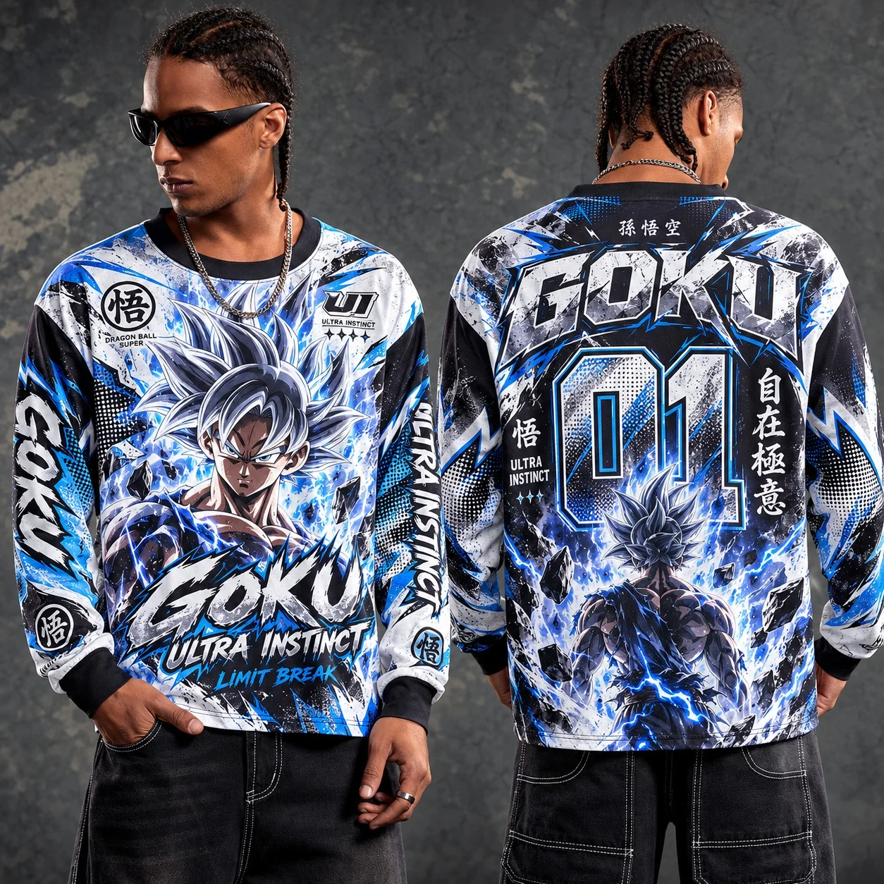 Goku Ultra Instinct Dragon Ball Graphic Sweatshirt Men Adult Anime Long Sleeve Pullover Oversized Streetwear Casual Top