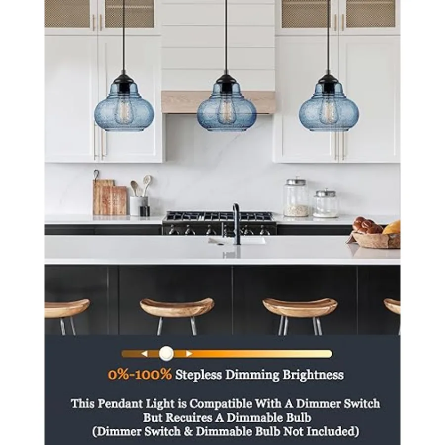 2 Pack Bubble Glass Pendant Lights 8 inch Modern Hand Blown Globe Glass Pendant Lighting Hanging Light fixtures for Kitchen Isl