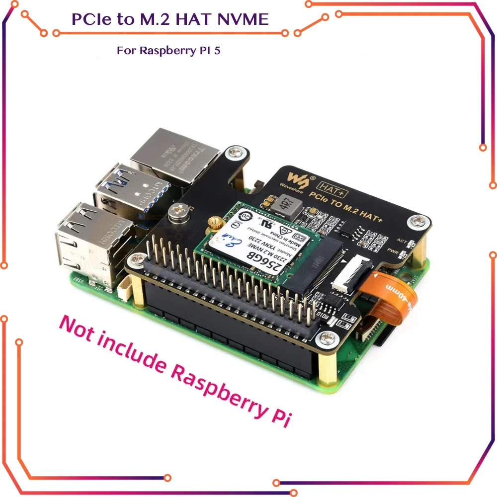 Raspberry Pi 5 PCIe to M.2 HAT NVME High Speed Expansion Board with 16P Cable GPIO Header Support Active Cooler for RPI 5 Pi5