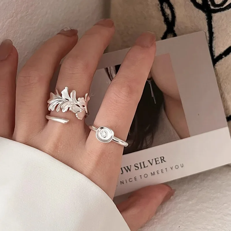 

925 Sterling Silver Simple Leaf Adjustable Rings For Women Couples Creative Fashion Simple Party Jewelry Gifts