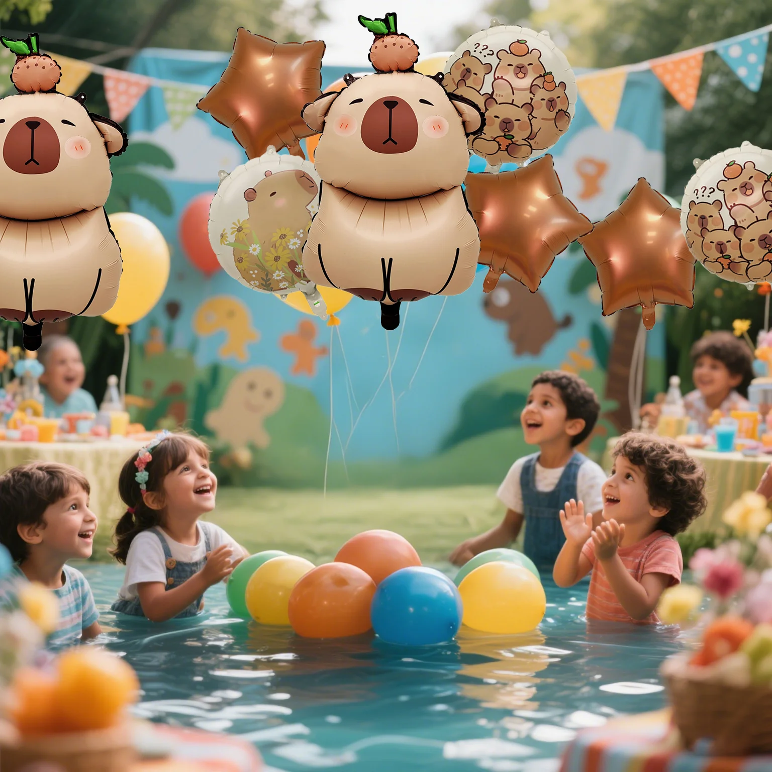 5 Stück Capybara-Folienballons, Capybara-Thema, Gastgeschenke für Kinder, alles Gute zum Geburtstag, Party-Dekoration, Babyparty, Capybara-Party-Dekorationen – Detail 3