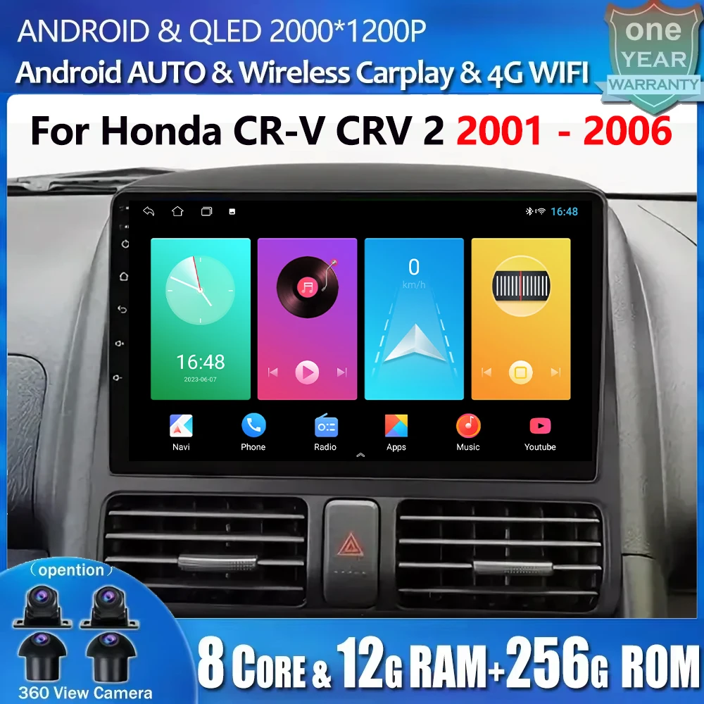 

For Honda CR-V CRV 2 2001 - 2006 Wifi No 2din DSP Touch Screen GPS Navigation Android 14 Auto Carplay Stereo Multimedia Player