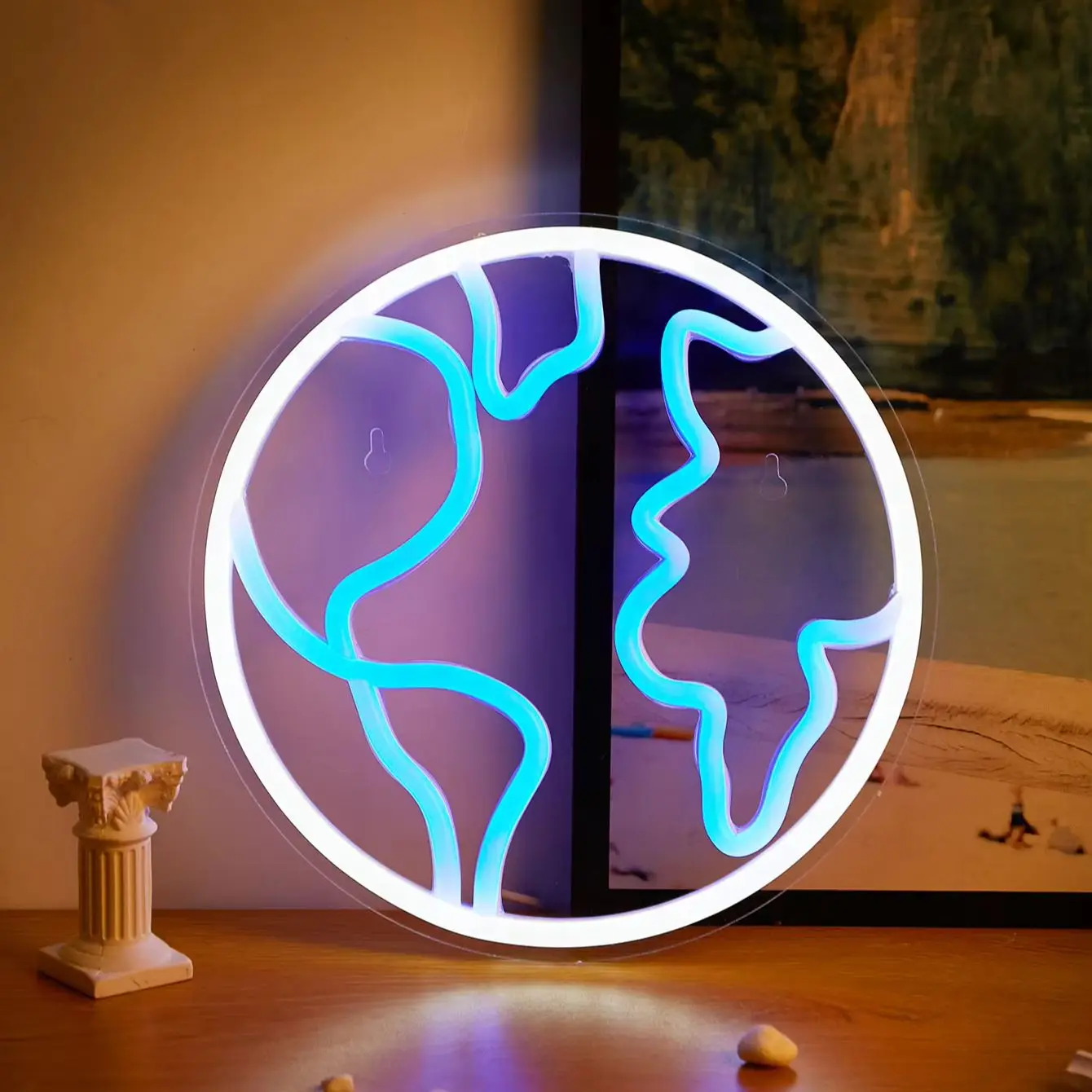 Chi-buy LED Neon Earth USB Powered Neon Signs Night Light 3D Wall Art Bedroom Living Room Decor Lamp Signs