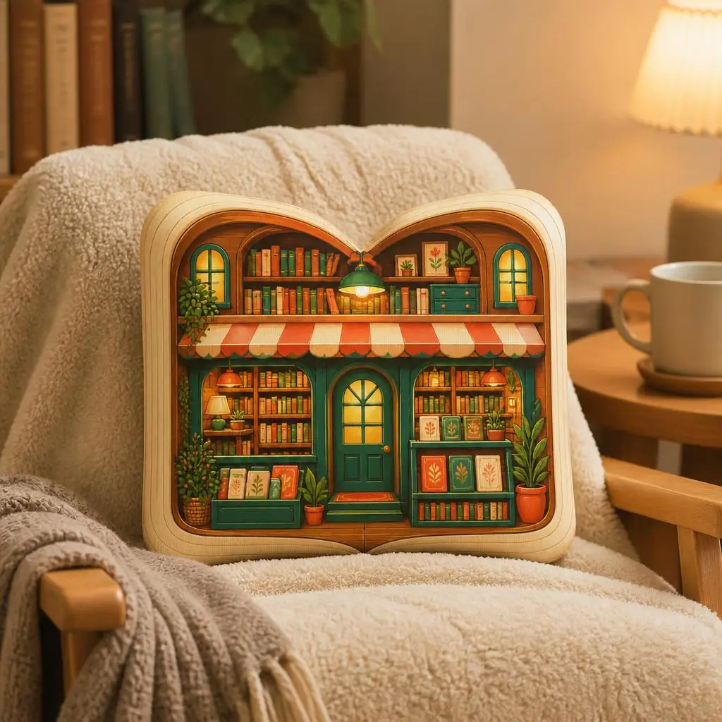 Open Book Bookstore Plush Pillow Literary Reader Gift Cozy Library Home Decor Stuffed Throw Pillow Floor Cushion Book Lover