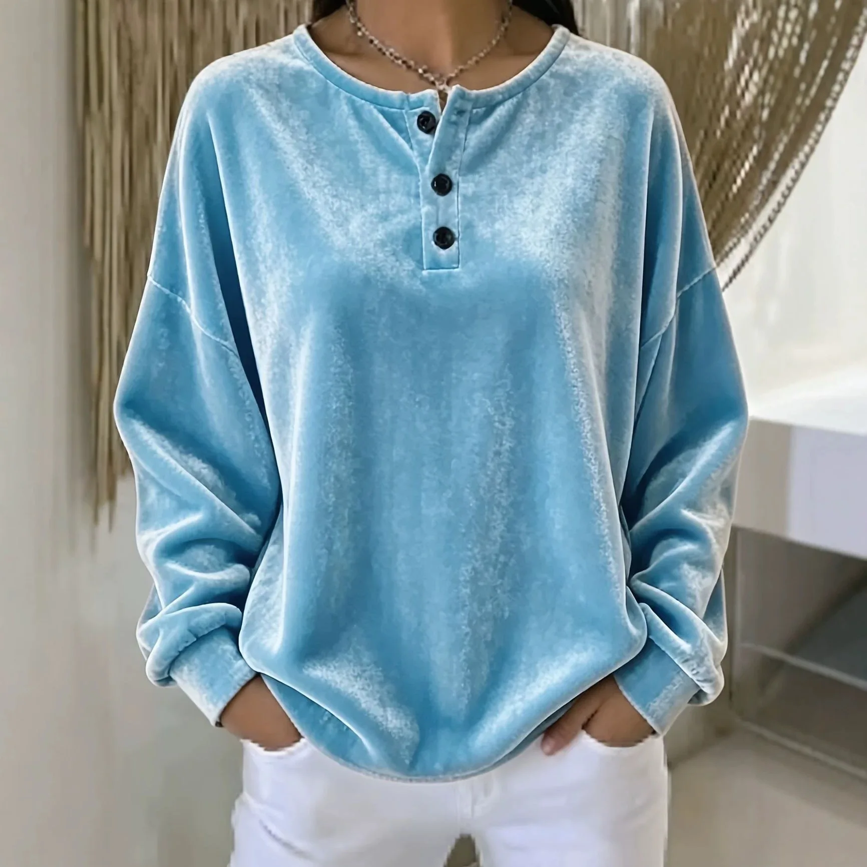 2026 Women's New Loose Velvet Button Random Fashion Sweatshirt Long Sleeve Evening Dresses Luxury Party Y2k、 Elegant