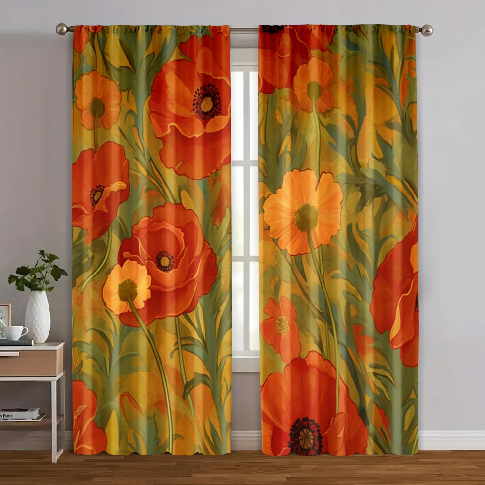 2pcs, Popular Curtain Panels The story of the flowers Machine Washable (without rod) All Seasons for Bedroom, Living Room