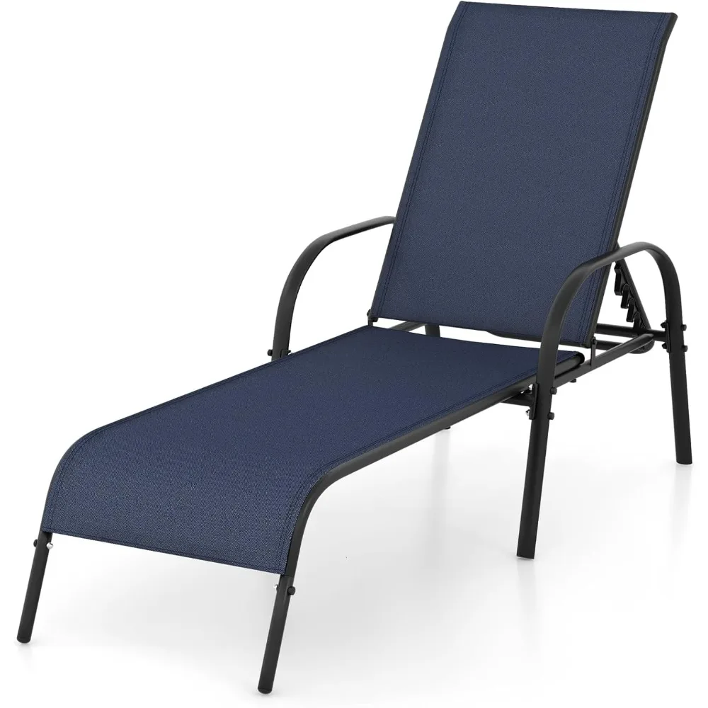 

Patio Lounge Chair, Outdoor Chaise Lounge with 5 Adjustable Backrest, Sturdy Steel Frame, Sunbathing Recliner, Tanning Chair fo
