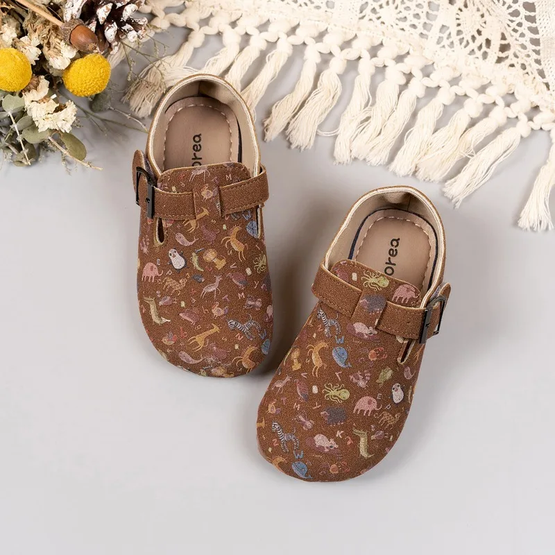 

2025 New Children Shoes For Girls Leather Animal Pattern Barefoot Shoes Soft Sole Outdoor Tennis Fashion Kids Sneakers EU21-33