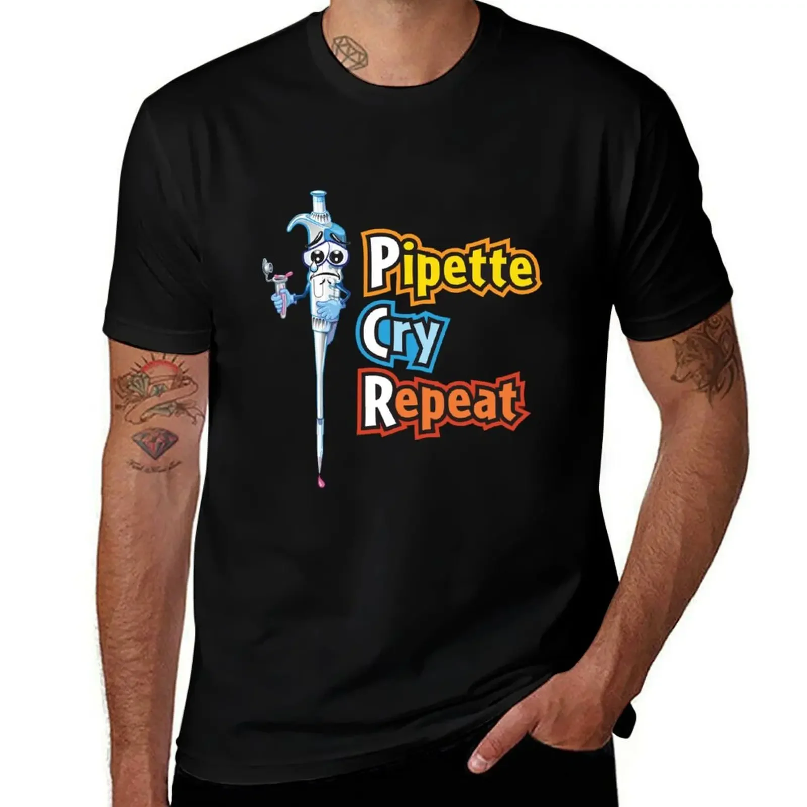 Pipette Cry Repeat Funny - PCR Science and Biology SciArt Cartoon T-Shirt graphic t shirt vintage funny t shirts men