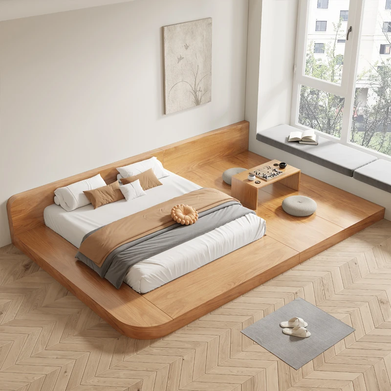 Wabi Sanfeng Tatami-Bett mit abgerundeten Ecken, 1,8 Meter Doppelbett, Tatami-Bett vom Boden bis zur Decke reichendes niedriges Bett, Wohnungsboden-Anpassung
