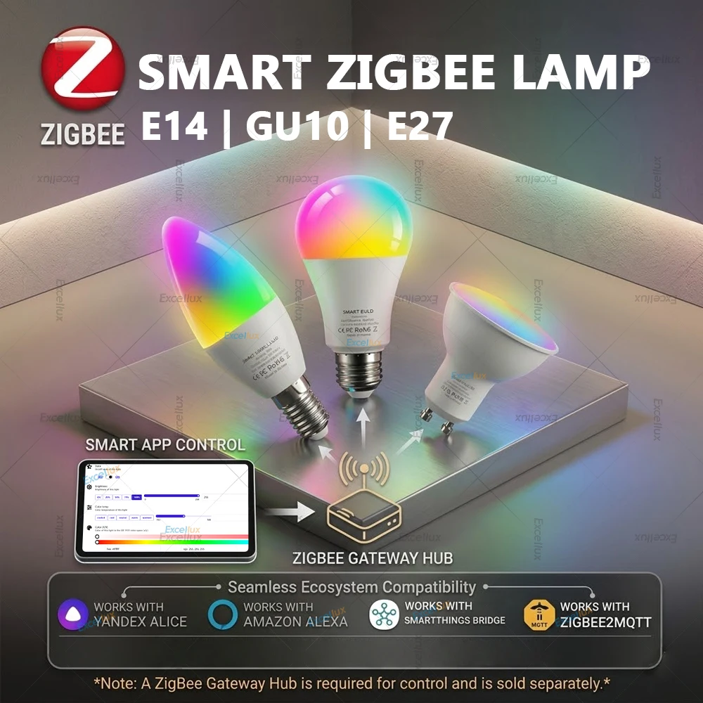 Zigbee 3.0 Smart Light Bulb E27 E14 GU10 RGBCW 2700-6500K LED Lamp Works with Zigbee2MQTT Home Assistant Alexa Echo Plus Yandex