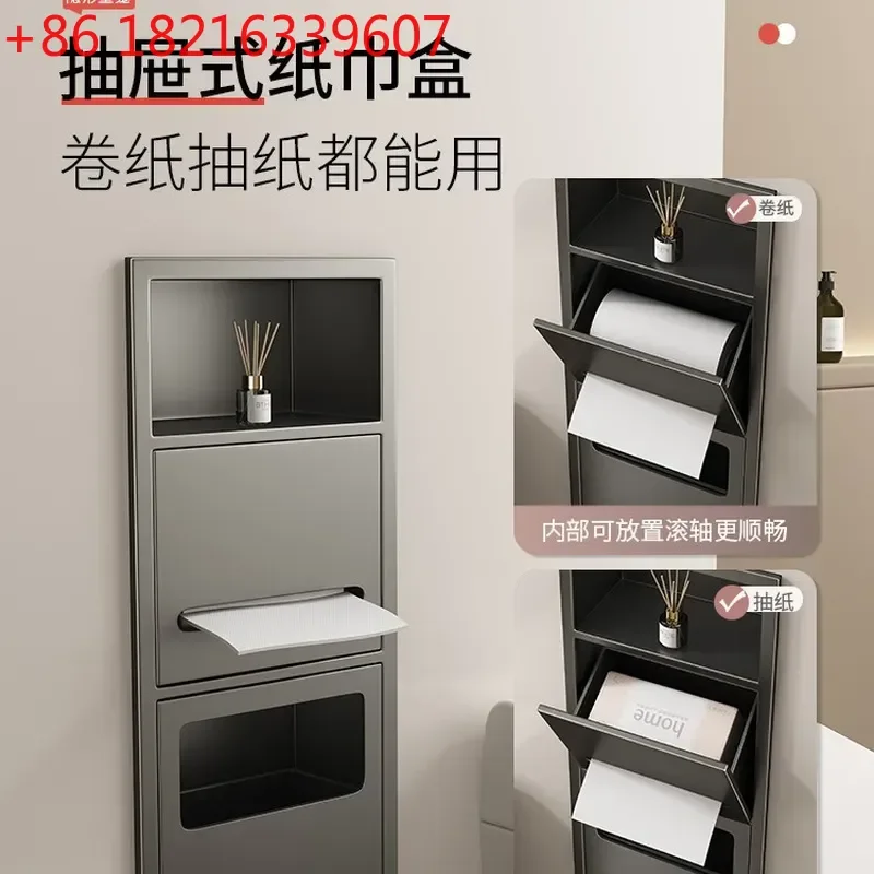 YAOWall Mounted Toilet Paper Holder with Storage Shelf and Door Bathroom Tissue Roll Rack Trash Bin Niche Decorative Organizer