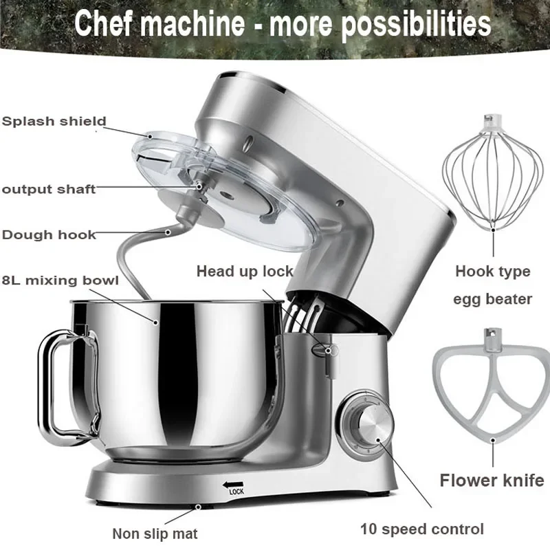 Stand Mixer Professional Kitchen Aid Food Blender Cream Whisk Cake Dough Mixers With Bowl Metal Gear Chef Machine