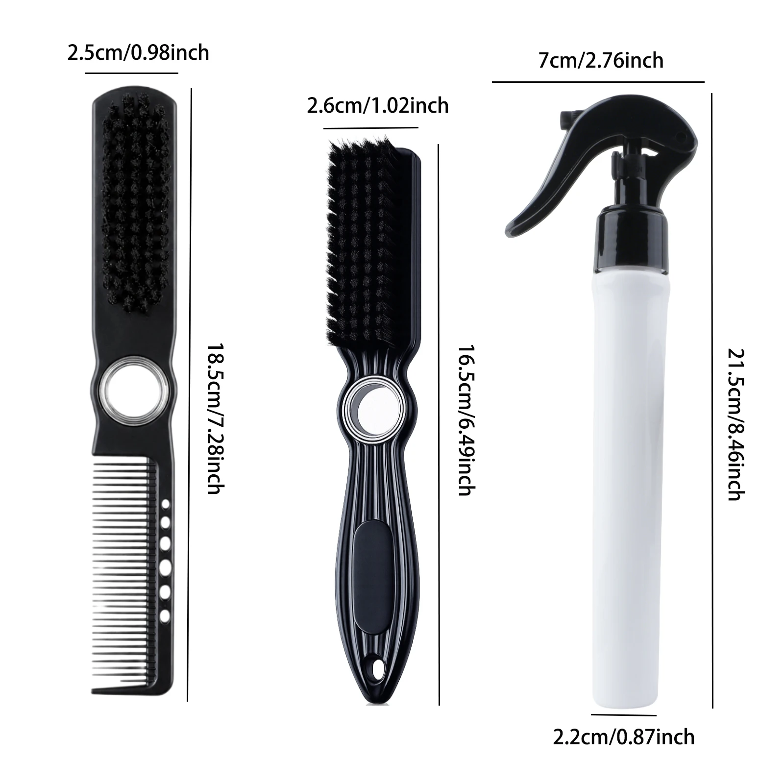 2Pcs Professional Barber Styling Kit 360° Rotatable Bearing Hair Brush Comb Set Beard Brush with Spray Bottle for Salon Home