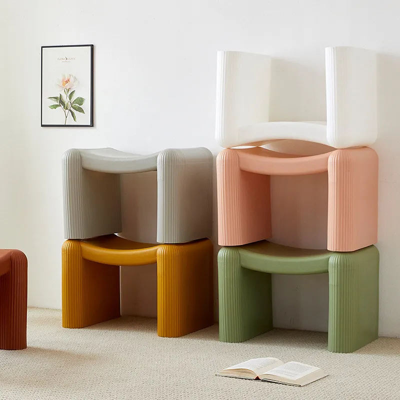& Nordic-style Creative Bench Thickened Plastic Stool Home Use Minimalist Instagram-inspired Multi-functional Low Stool Ottoman