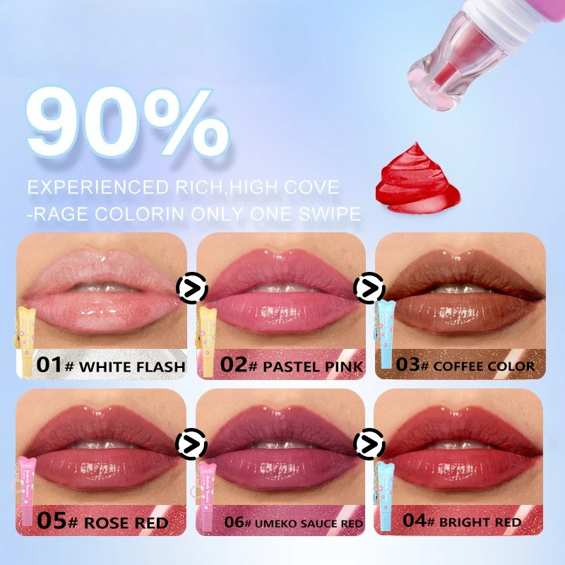 Feuchtigkeitsspendender Lipgloss mit Haken, getöntes Lippenöl, Spiegelschein-Finish, feuchtigkeitsspendender, nicht klebriger Wasser-Lichteffekt für den täglichen Gebrauch