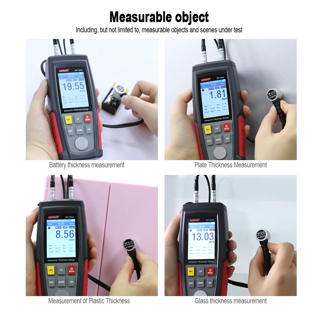 WINTACT Ultrasonic Thickness Gauge Meter Tester Steel Plate Glass Plastic Ceramic Thickness Meter Rechargeable Battery