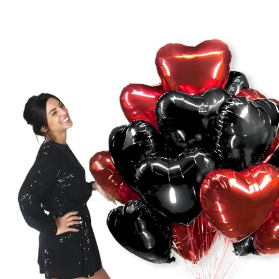 12 pçs balões de folha de coração preto e vermelho 18 Polegada balões mylar para amor dia dos namorados aniversário festa de casamento decoração